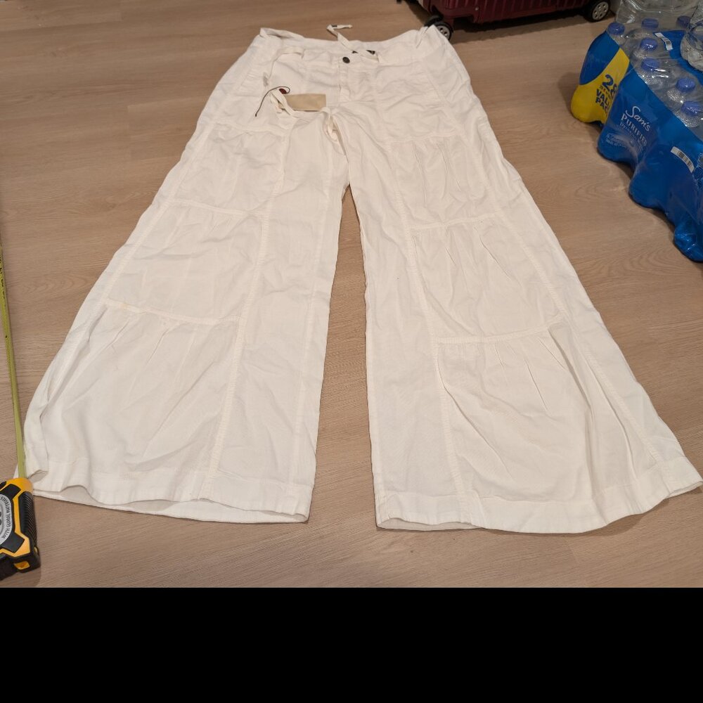 XL XCVI NWT Pants Women White Cotton Wide Leg Boho Coastal Beach Festival Tiered - Picture 8 of 8